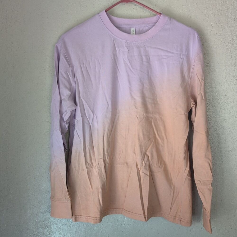 Fabletics L/S Boyfriend Tee Women's XXS Orange Purple Ombre Oversized Tye Dye